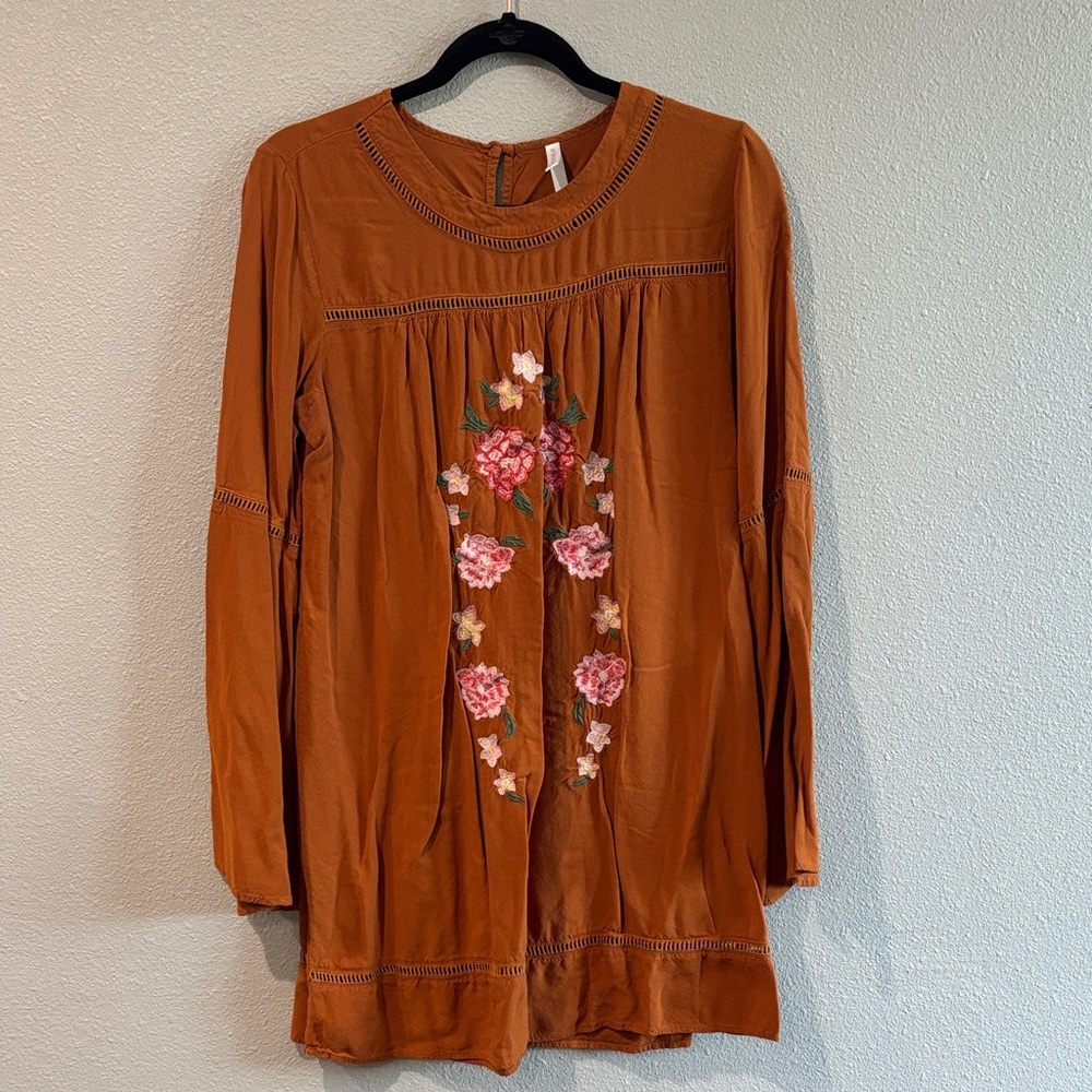 Xhilaration Orange Dress with Floral Embroidery